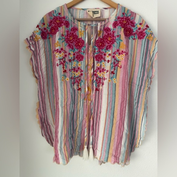 Savanna Jane Pink Floral Embroidered Cap Sleeve Top Size S - Picture 1 of 7